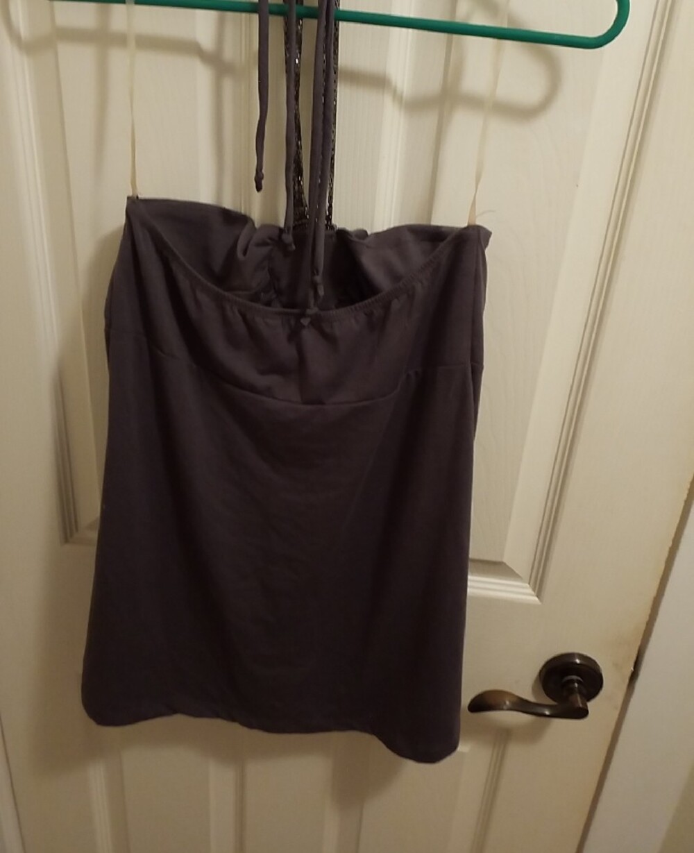 Body Central Charcoal Gray Strapless Halter Top with Beaded Detail - Picture 3 of 4